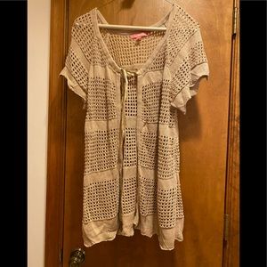 Woman within knit cardigan beige tan size medium